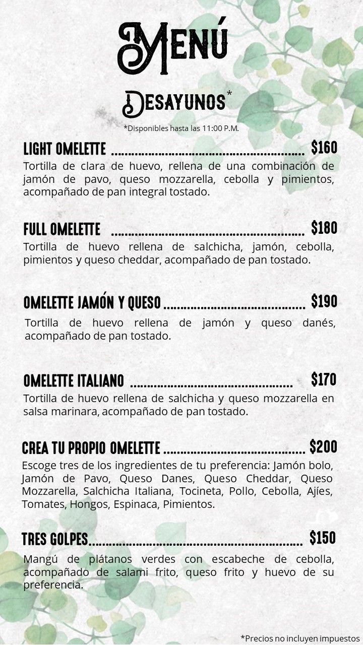 Menu Español Scory Café