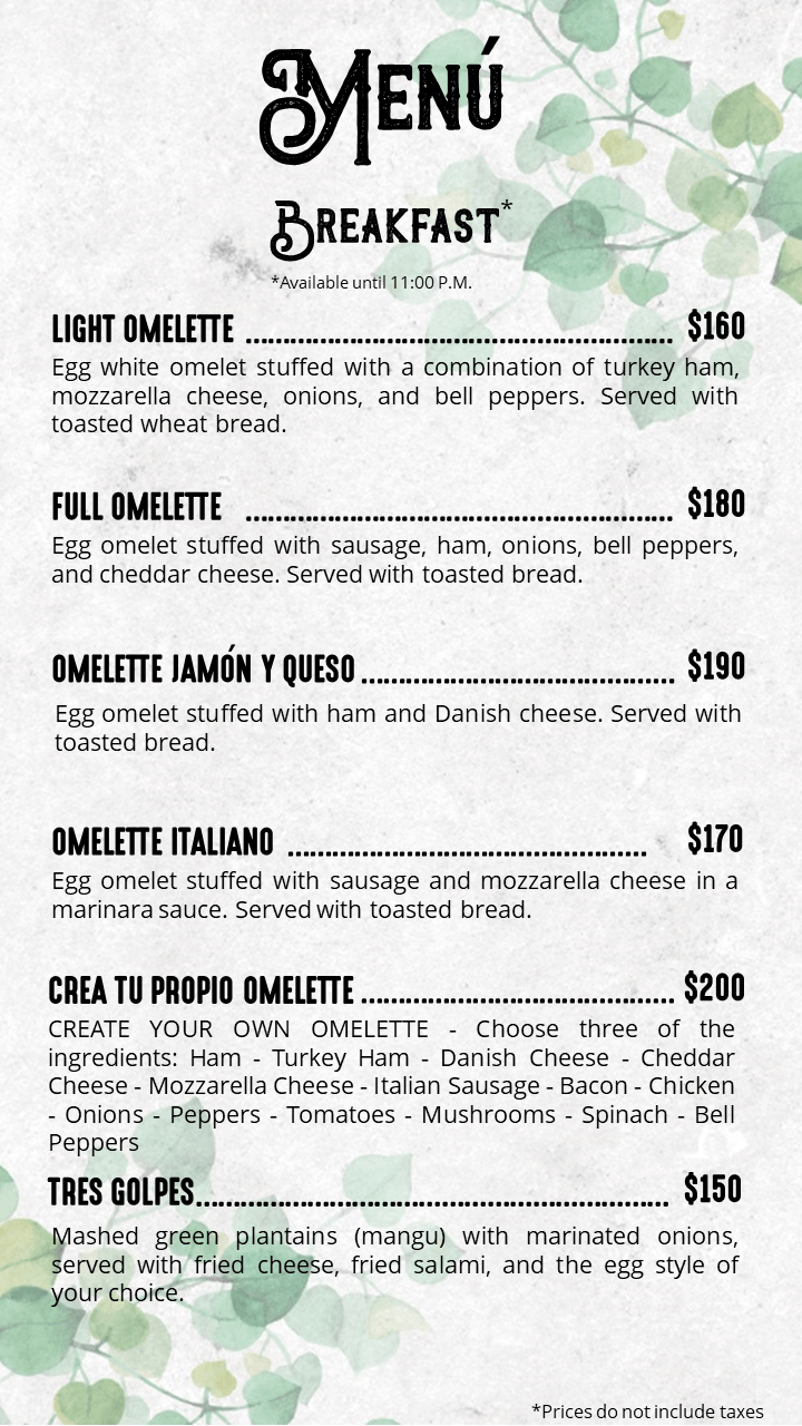 English Menu Scory Café